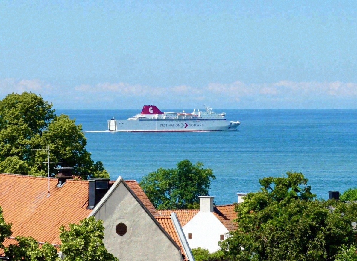 Ferry on the Baltic Sea at sunset